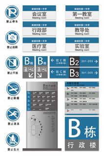 全套蓝色社区导视系统导视牌设计