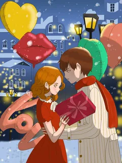 卡通温馨浪漫2月14七夕520情侣拥抱情人节主题插画海报PSD素材