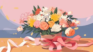 手捧花花束鲜花卡通插画素材