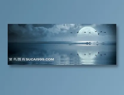 飞鸟剪影与升起的月亮高清图片