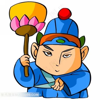 拿莲花的卡通古典动漫人物插画