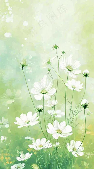 清新白色小花春天萌芽手绘，春分