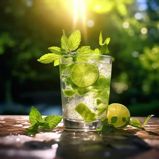 柠檬水清凉夏日消暑饮品骄阳似火背景虚化创意融合 柠檬水清凉夏日消暑饮品骄阳似火背景虚化创意融合