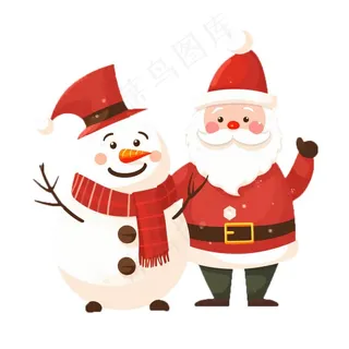 圣诞老人雪人卡通插画免抠