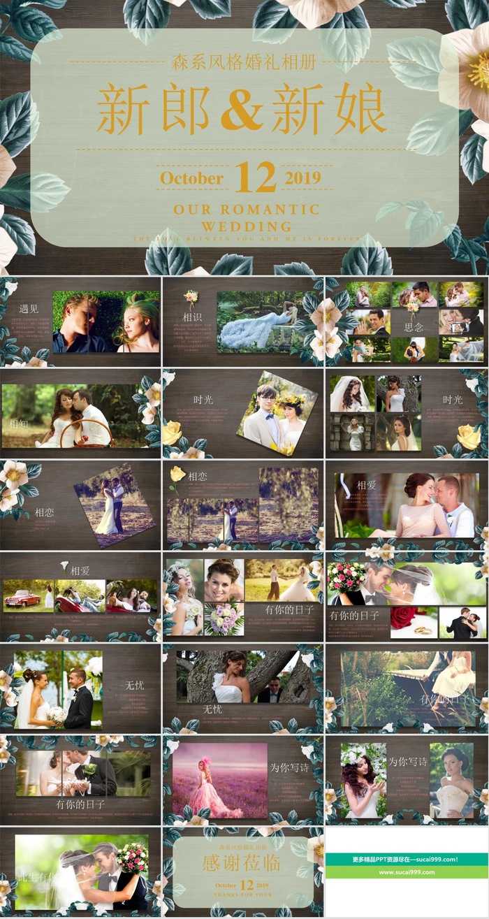 浪漫婚礼结婚快乐高兴PPT模板ppt模版
