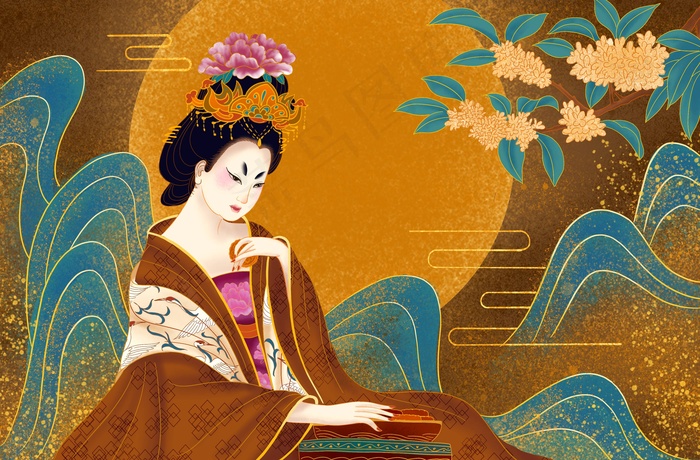 国潮烫金中国风仙鹤装饰画海报