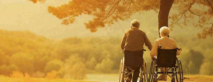 关爱老人重阳节老人夫妻背影，秋天秋叶(1744x672)