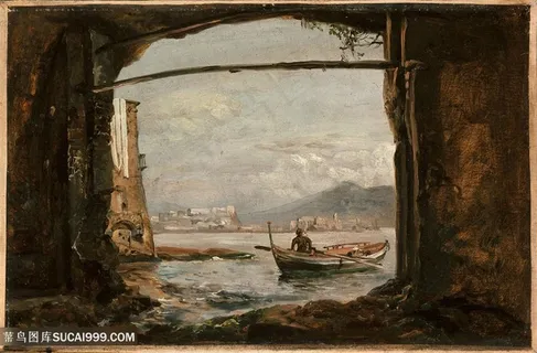 约翰・克里斯蒂安・达尔，在波西利波附近的一个洞穴里看风景