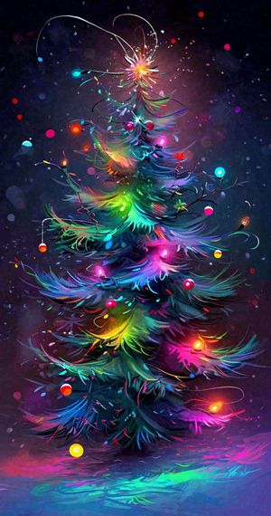 圣诞节彩色圣诞树缤纷鲜艳夜晚灯光