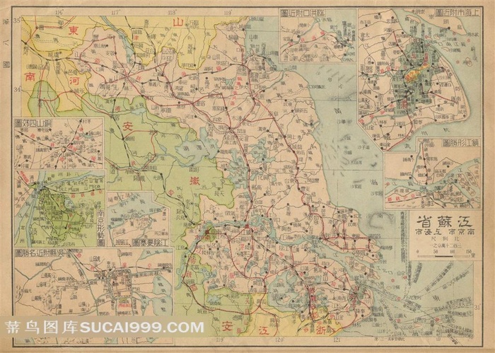 罕见的民国原版高清地图：江苏省