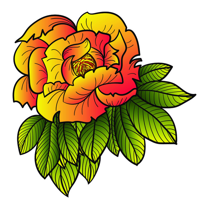 手绘国潮中国风古典牡丹花国花花卉装饰图案PSD设计素材