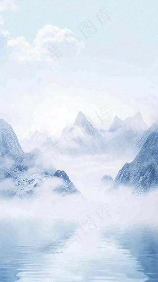 中国风山雾云海山脉意境山水画
