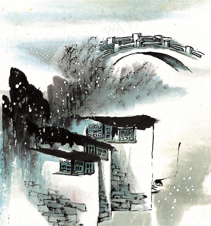 江南水乡之冬艺术绘画图片素材