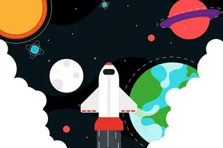 可爱卡通航天飞机火箭宇宙星球太空星空背景