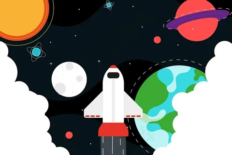 可爱卡通航天飞机火箭宇宙星球太空星空背景 可爱卡通航天飞机火箭宇宙星球太空星空背景