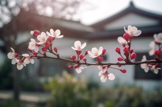 开花的中国传统梅花在阳光下摄影图壁纸