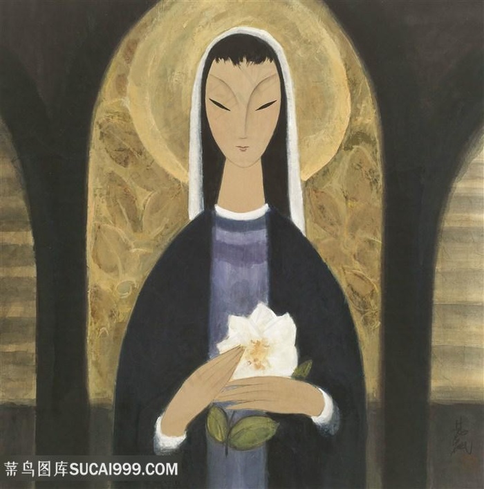 林风眠手绘美女艺术挂画