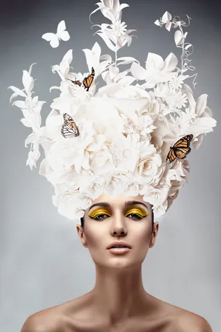 现代美女花头蝴蝶装饰画