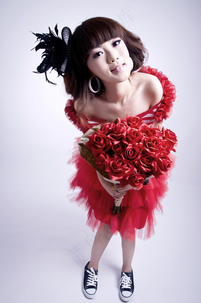 高清玫瑰花美女图片