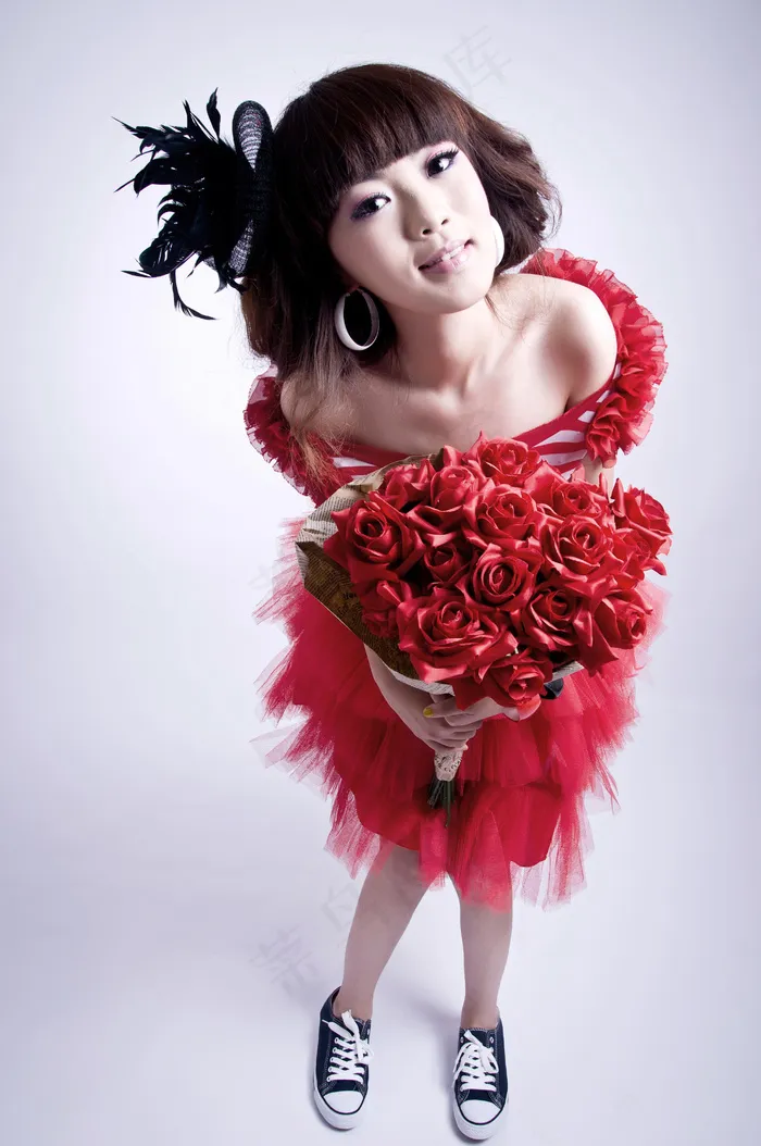 高清玫瑰花美女图片