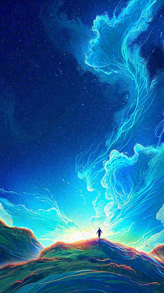 夜晚天蓝色天空科幻绚丽星空(816x1456)