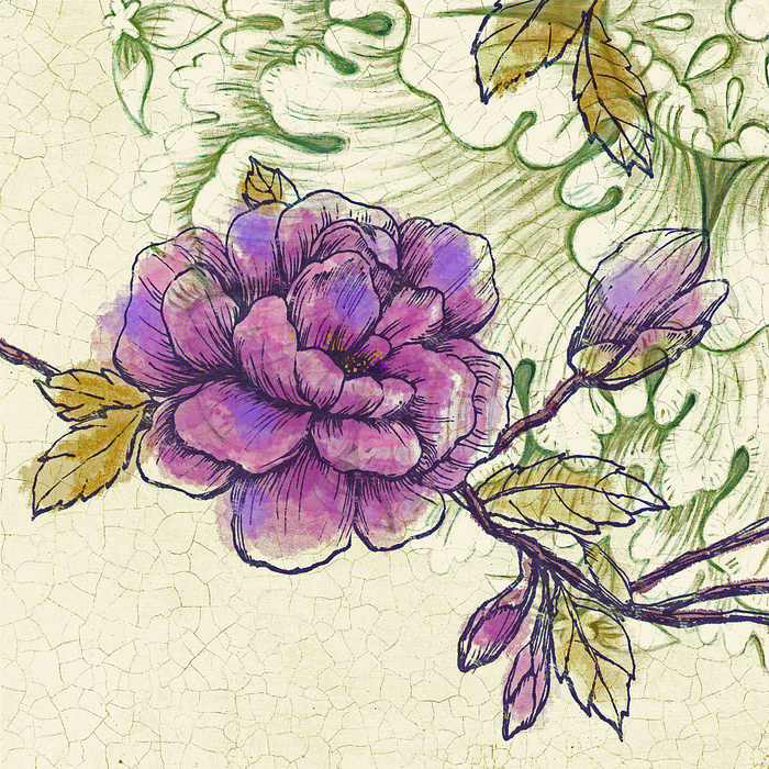 唯美紫色花朵手绘艺术插画