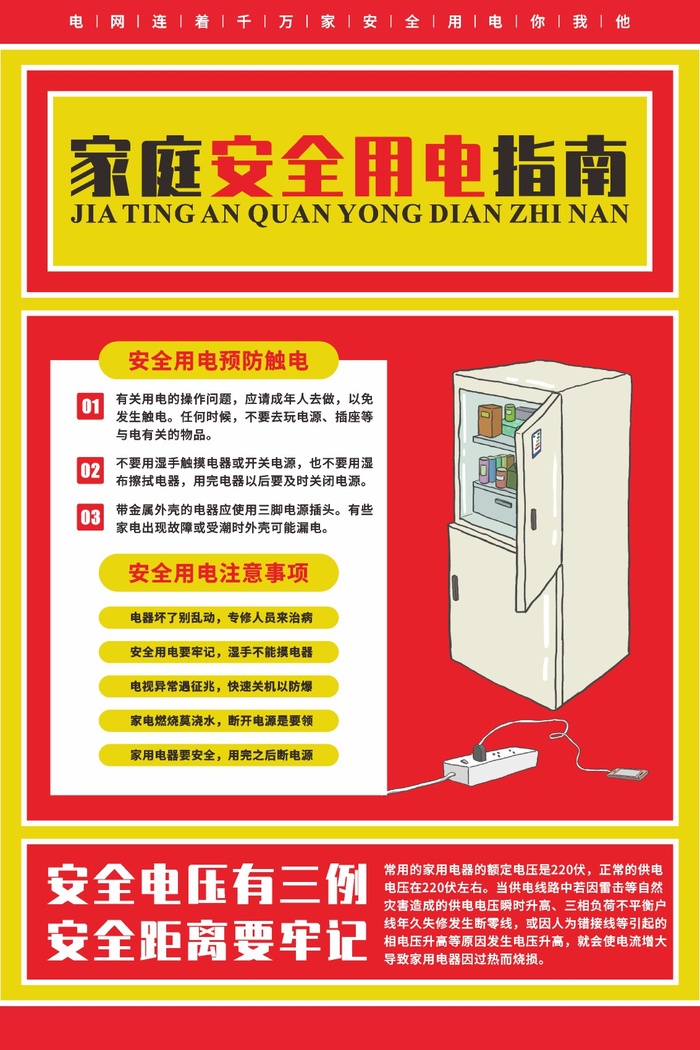 家庭用电消防安全用电知识宣传海报cdr矢量模版下载