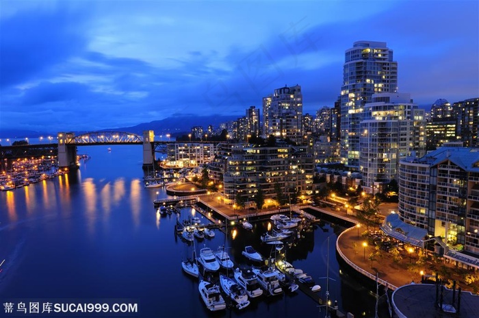 海边城市繁华都市夜景