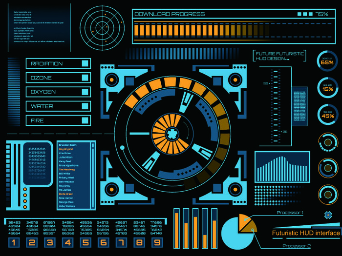 科幻未来科技操作仪表盘HUD元素图游戏UI图标界面边框矢量AI素材