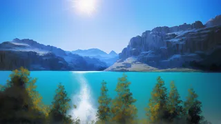 美丽大气写意风景背景壁纸插画-蓝镜湖