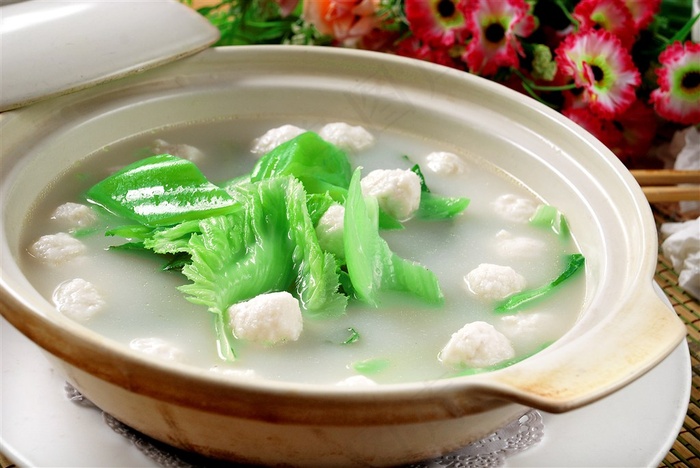 翅汤芥菜煮鱼丸美食素材中华美食