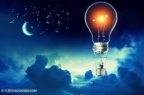 灯泡热气球上瞭望商务男士