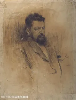 华金索罗拉手绘胡须男士素描装饰画 华金索罗拉手绘胡须男士素描装饰画
