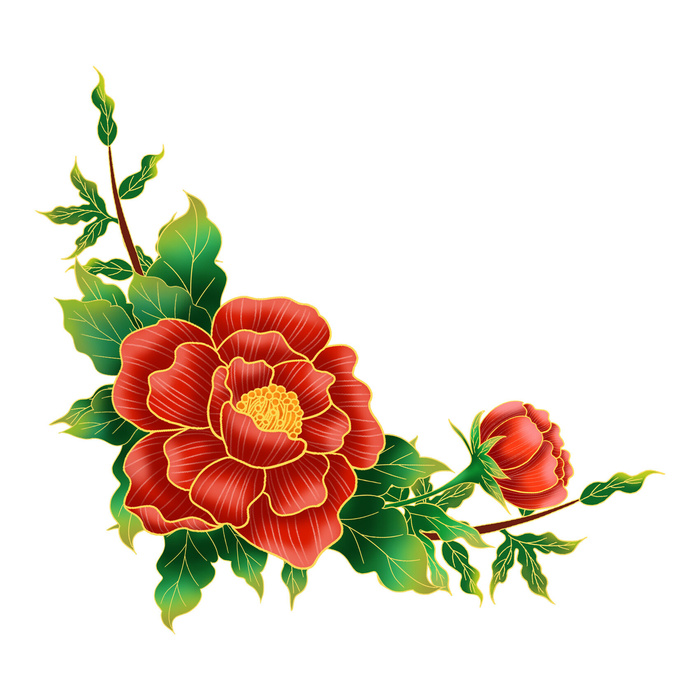 手绘国潮中国风古典牡丹花国花花卉装饰图案PSD设计素材