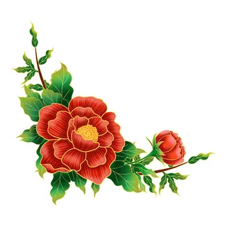 手绘国潮中国风古典牡丹花国花花卉装饰图案PSD设计素材