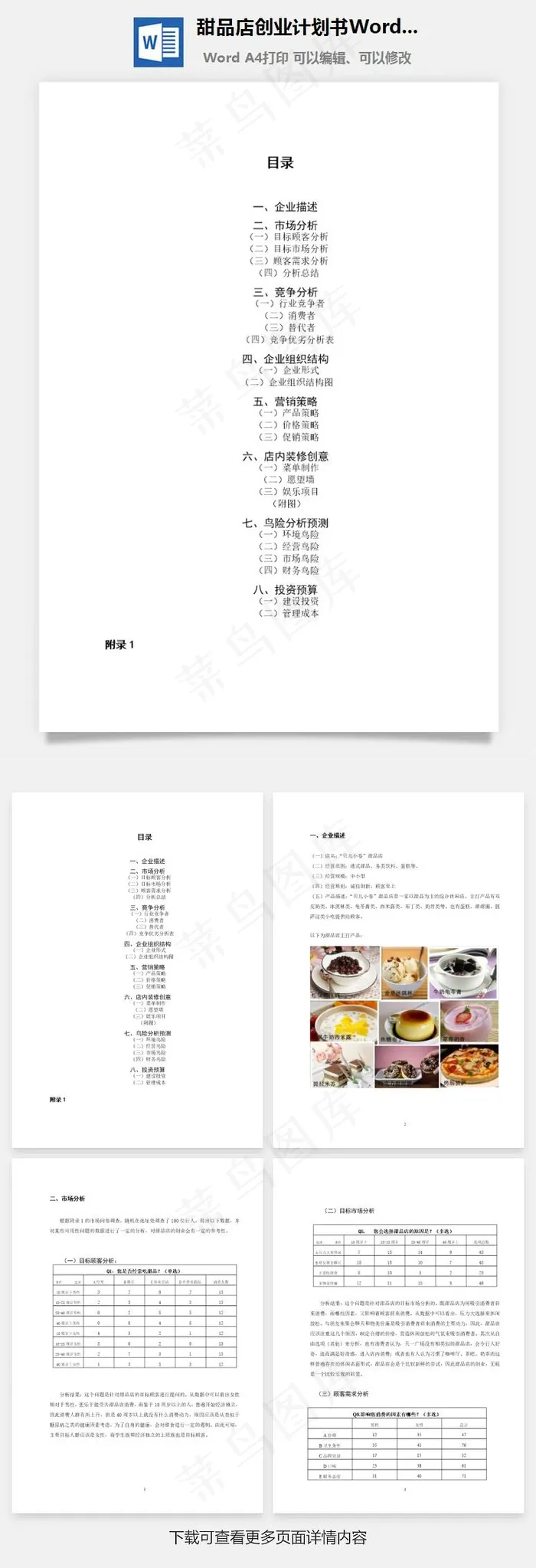 甜品店创业计划书Word文档