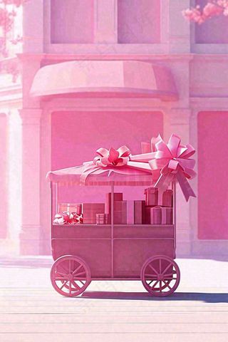 粉色可爱礼盒礼物，购物电商礼品