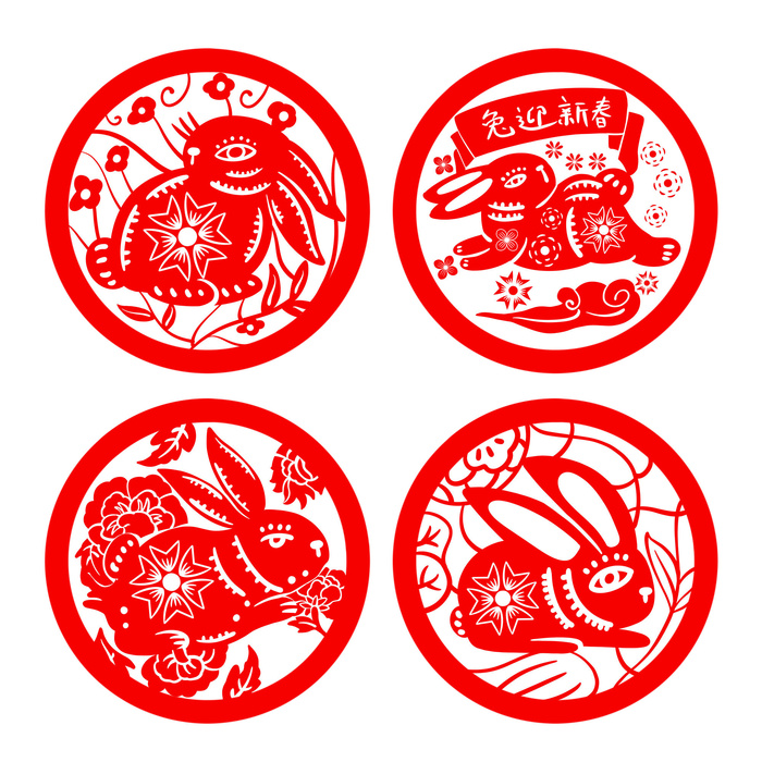 手绘2023兔年新年卡通兔子形象IP插画元素PSD设计素材png图案psd模版下载
