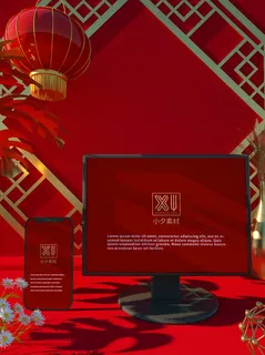 国潮风中式文创数字展示智能样机