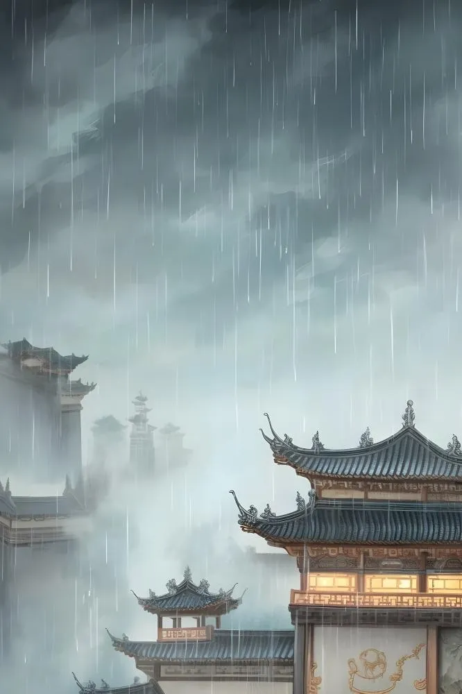 国风建筑水墨雨水背景(2400x3600)
