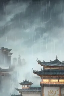 国风建筑水墨雨水背景