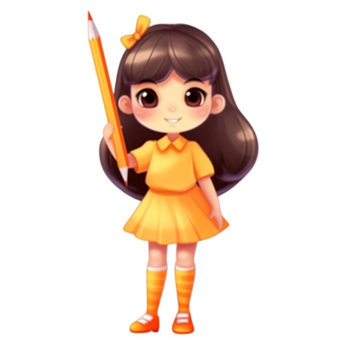 橙色女孩拿着笔免抠