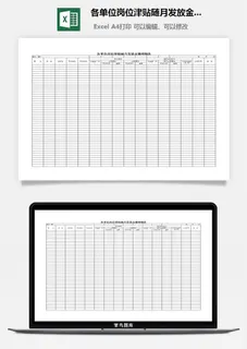 各单位岗位津贴随月发放金额明细表excel模板