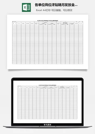 各单位岗位津贴随月发放金额明细表excel模板