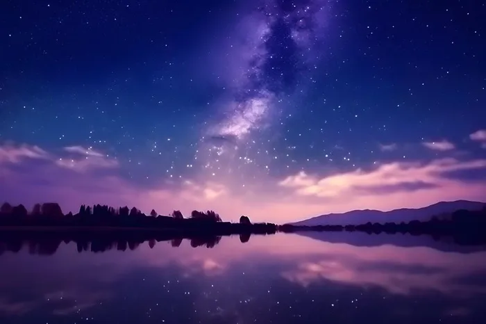 紫色梦幻星空水面倒影背景(3600x2400)