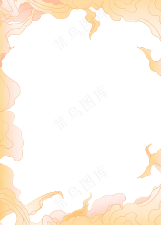 国潮手绘古风海浪花朵祥云装饰边框相框免抠