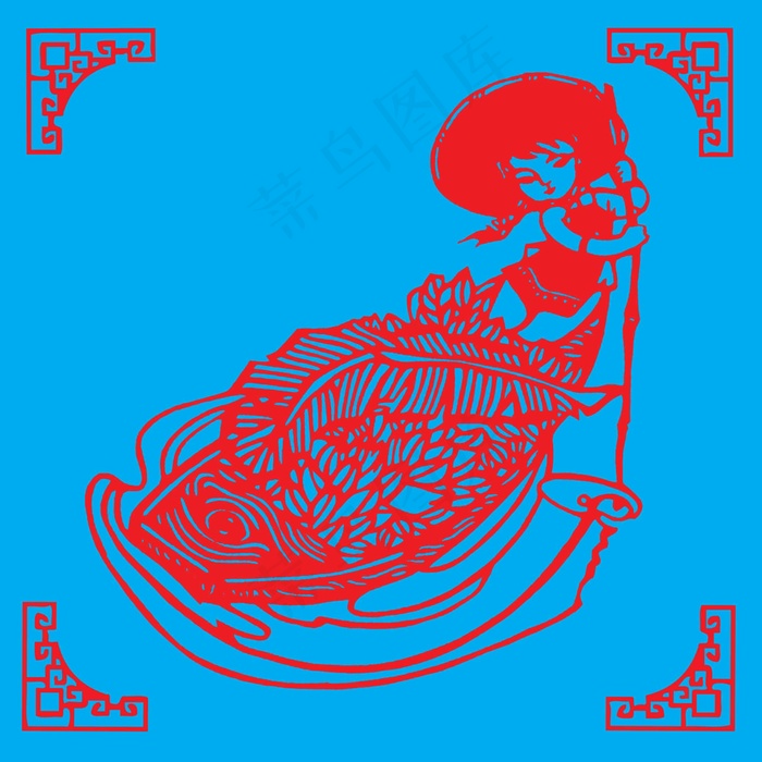 划船剪纸 剪纸风元素