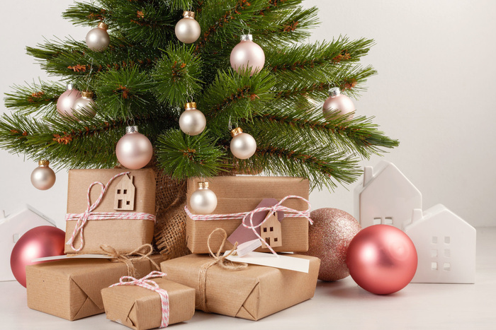 圣诞节礼物盒圣诞球元素装饰场景特写近景(17)