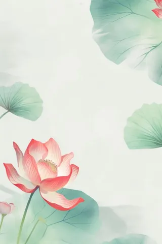 青色国风简约淡雅荷花背景