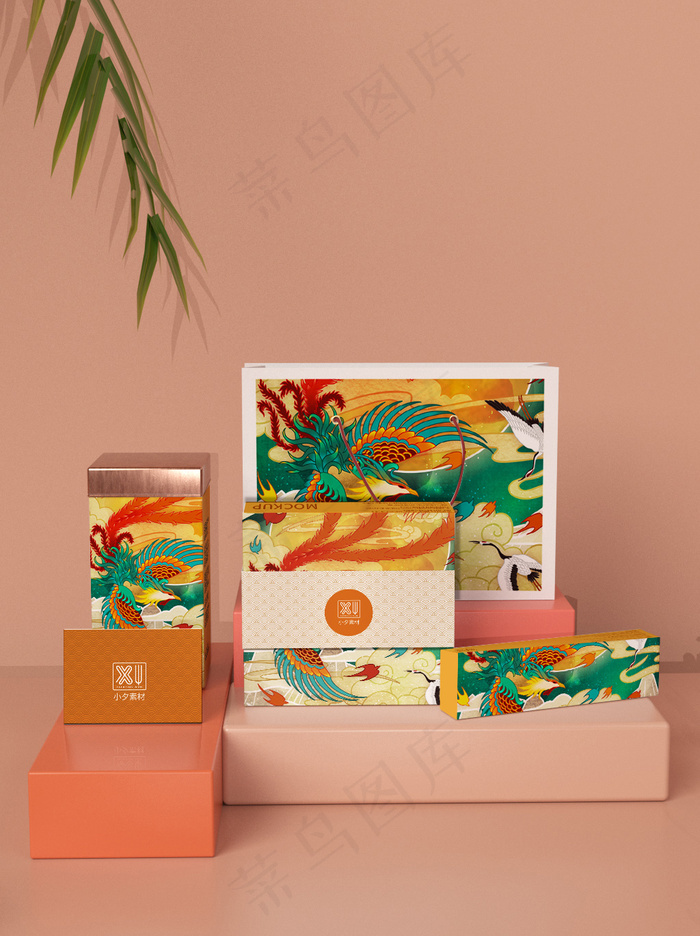 唯美国潮风中式礼物包装智能贴图样机